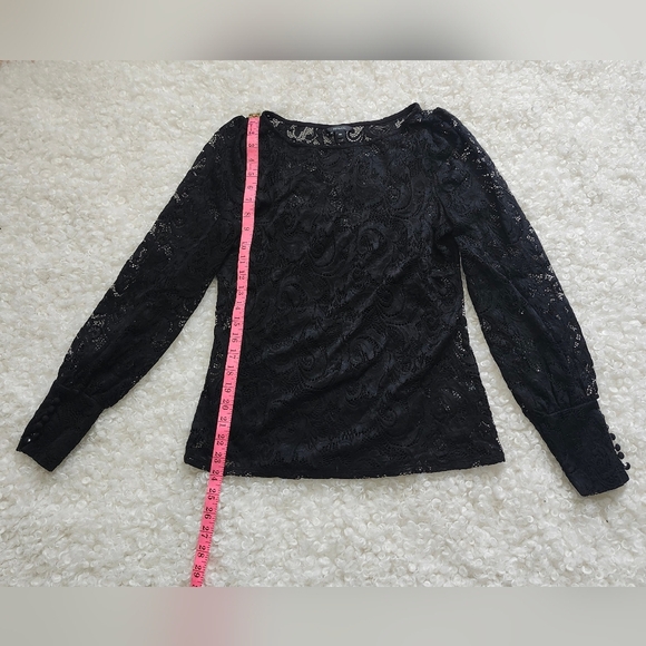 RW&CO Black Lace Top Size M Holiday Party Career Dark Academia Blouse Romantic - Picture 8 of 11